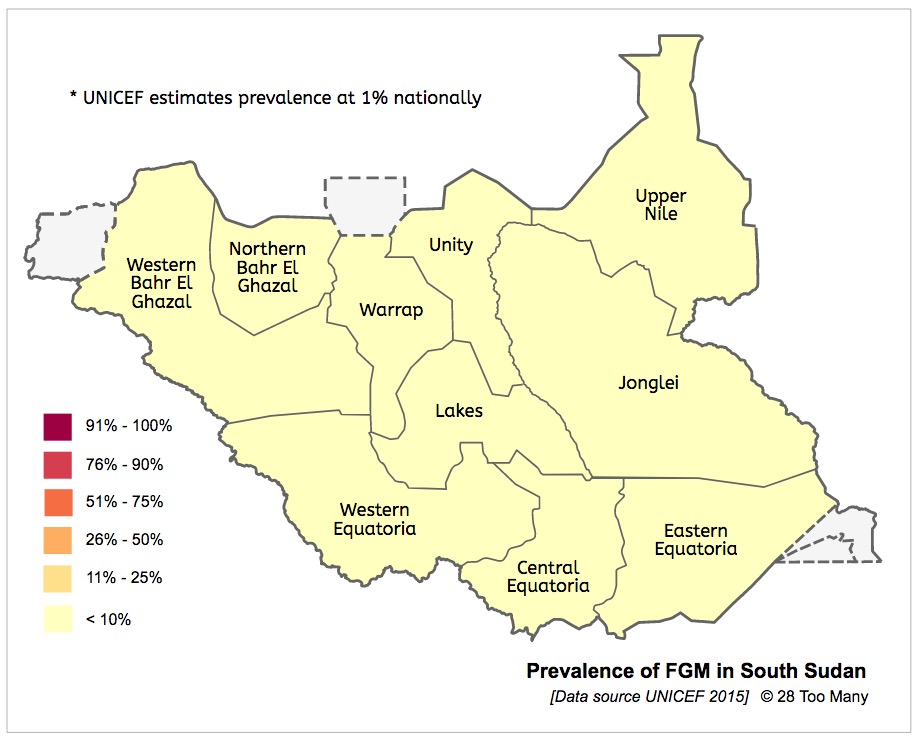 Prevalence Map: FGM in South Sudan (2015, English)